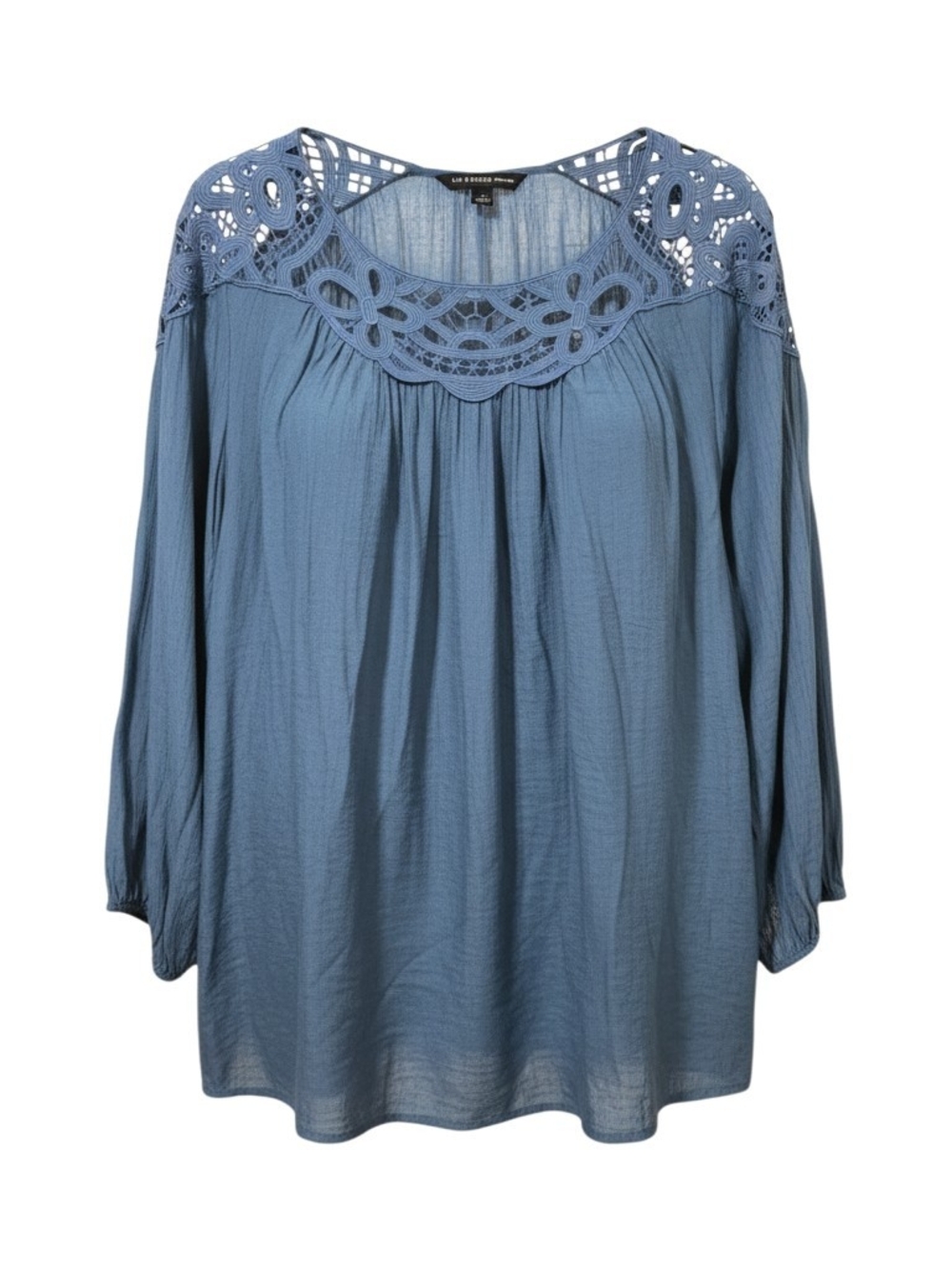 Zac & Rachel Dusty Blue Crochet Yoke Peasant Blouse